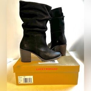 New Lucky Brand Bitsie slouch pull-on boots in black tumbled suede / Sz 6M